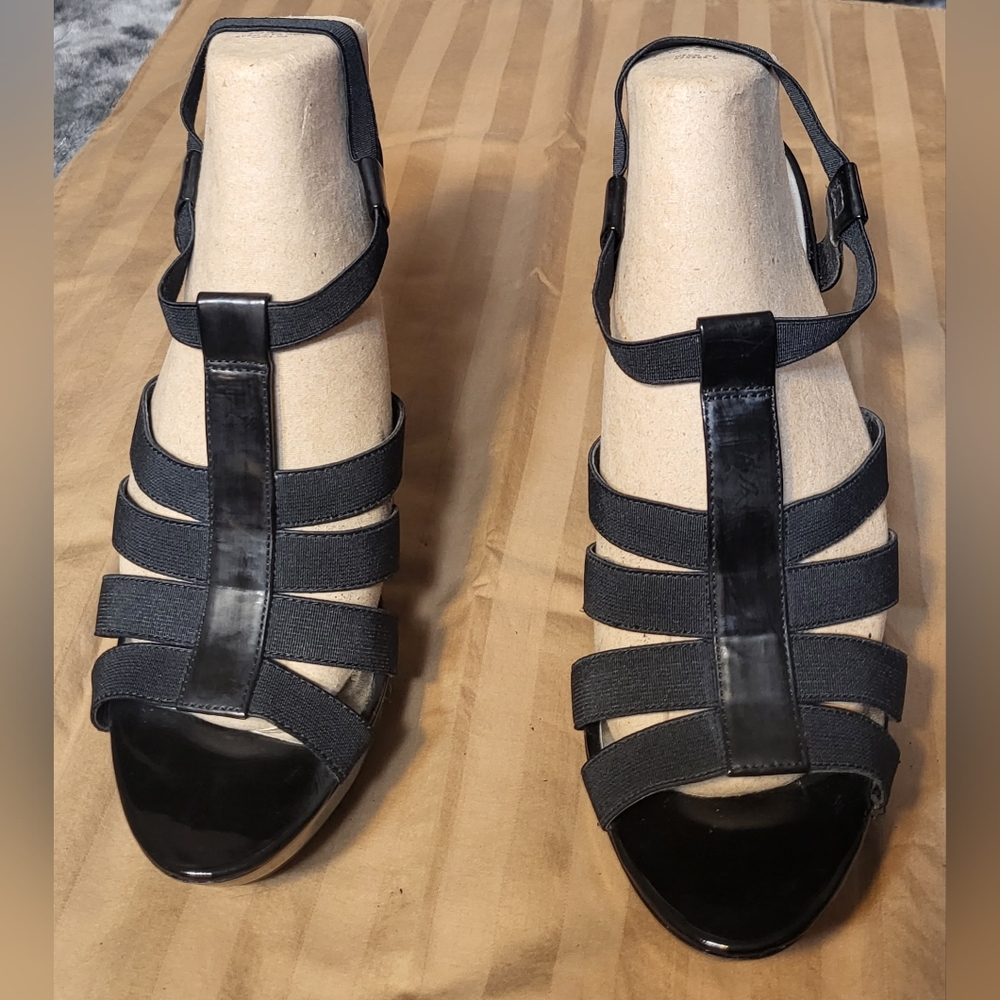 Platform wide-strap heels, sz 10
